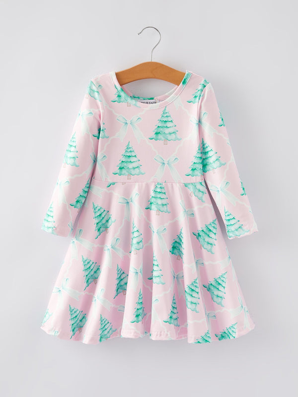 preorder-christmas-tree-bow-print-girls-dress Sophia's StyleDress-1